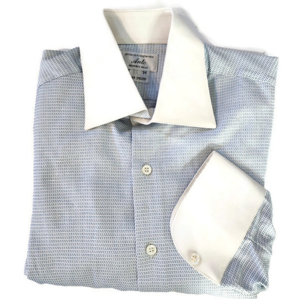 Anto Beverly Hills Long Sleeve Shirt in Blue and White 16 1/2